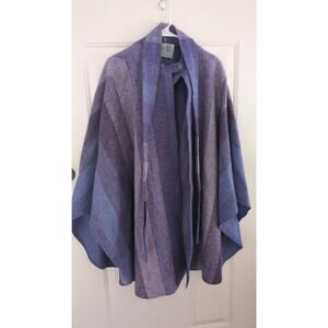 Bunratty Irish Tweel Purple Hounds Tooth Wool Cape Wrap Vintage Chic, Two Button